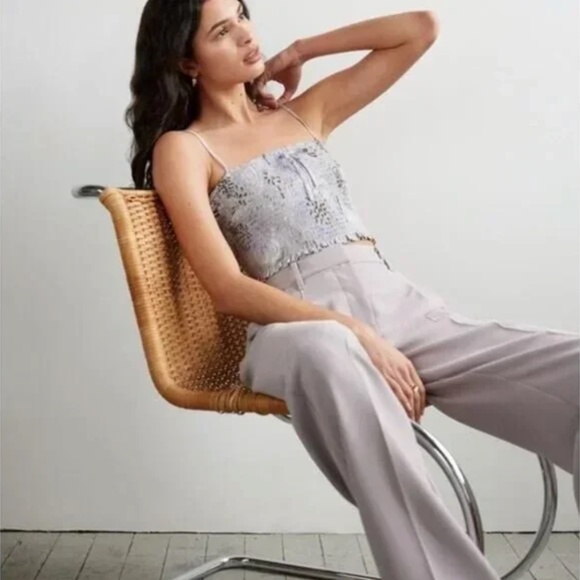 WILFRED Aritzia Smocked Crop Tank Sz S Silver Sage Gull Gray - Picture 2 of 10